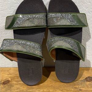 Green and Silver Minimalist Sandals with Dual Straps